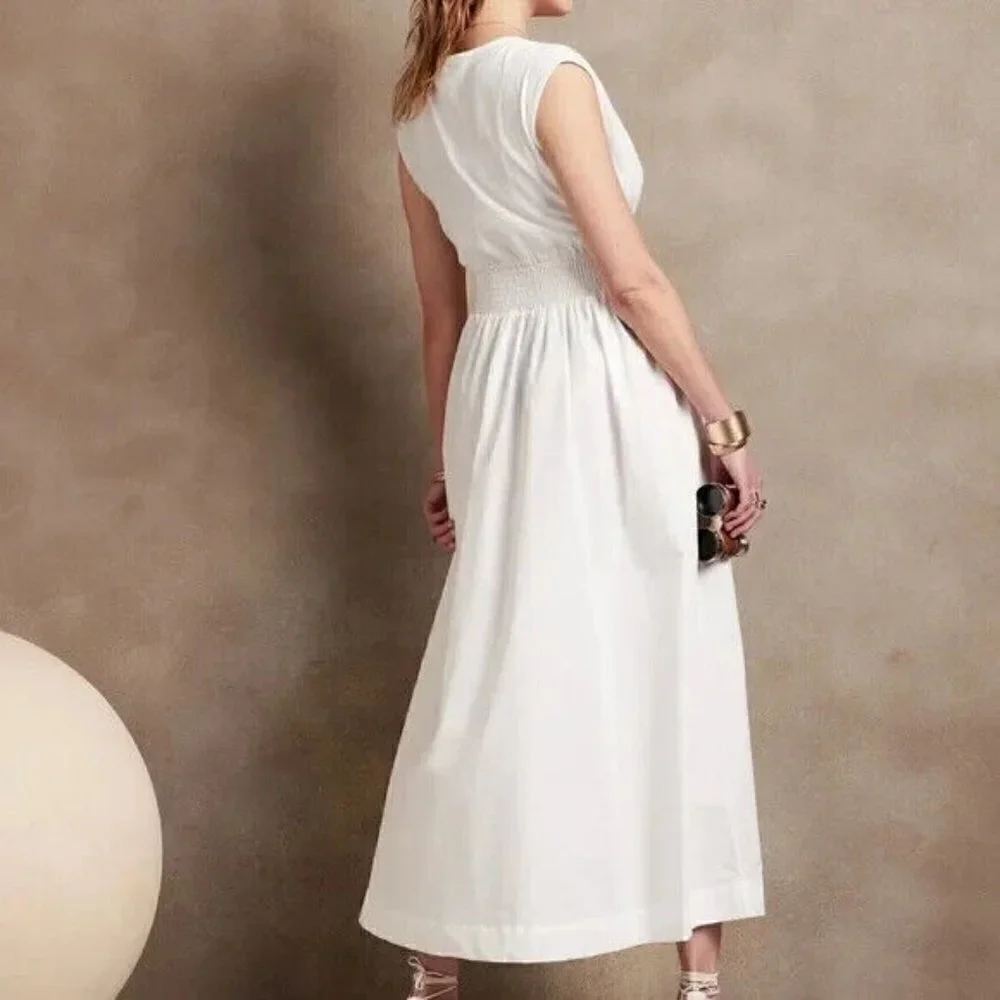 Banana Republic Mixed Media Cotton Poplin Maxi Dress White Size XS RT$140